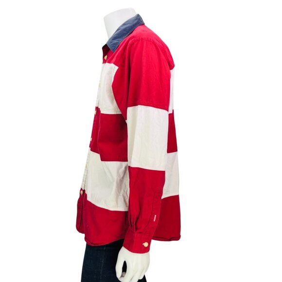 VTG Tommy Hilfiger American Flag Button Shirt USA Patriotic Stars Stripes Size L - Picture 7 of 13